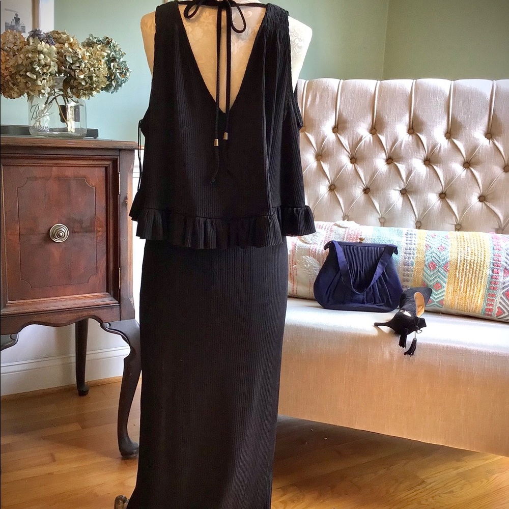 Free People No Excuse Ruffle Ribbed 2 Piece set - Black sz M